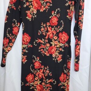Reformation Black Dress with Red Floral Design